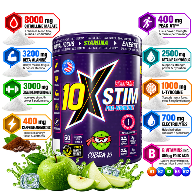 10X Stim Extreme Pre-Workout Cobra Ki with 8000mg citrulline malate and 400mg caffeine