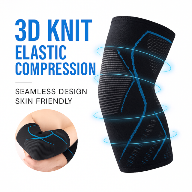 3D knit elbow compression sleeve with seamless design and elastic support for joint pain relief and sports protection