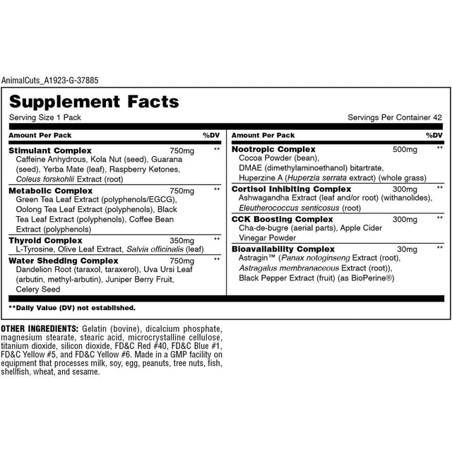 ANIMAL CUTS - FAT BURNER 42 PAKS - NUTRITION FACTS | GYM SUPPLEMENTS U.S