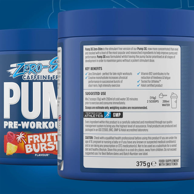 APPLIED NUTRITION PUMP 3G ZERO STIM | FRUIT BURST FLAVOR | NUTRITION FACTS