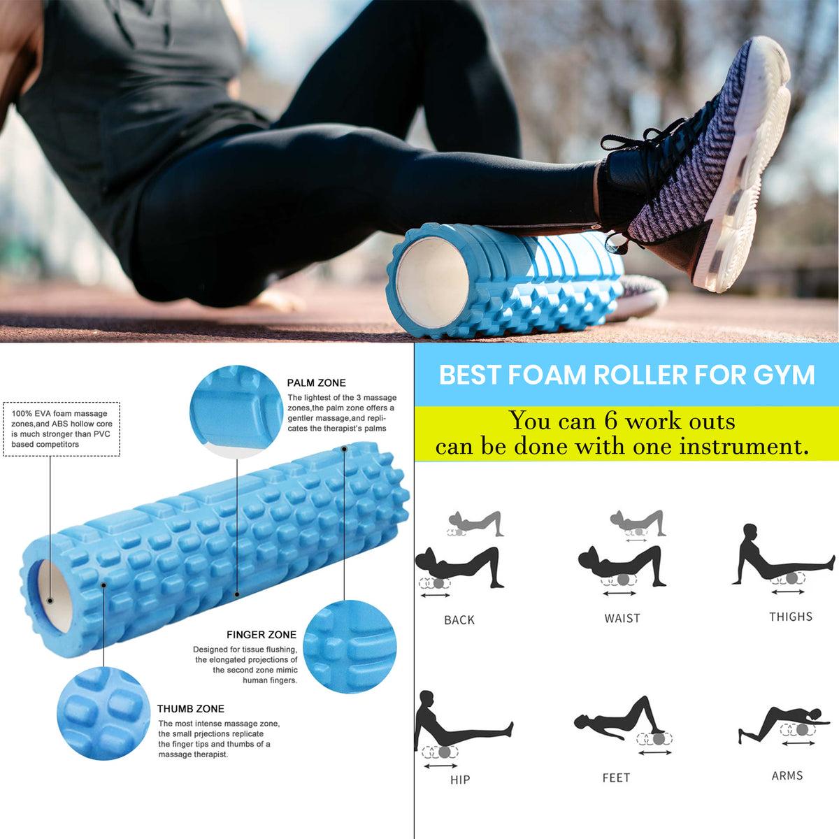 FITNESS FOAM ROLLER | BLUE COLOR | GYM SUPPLEMENTS U.S