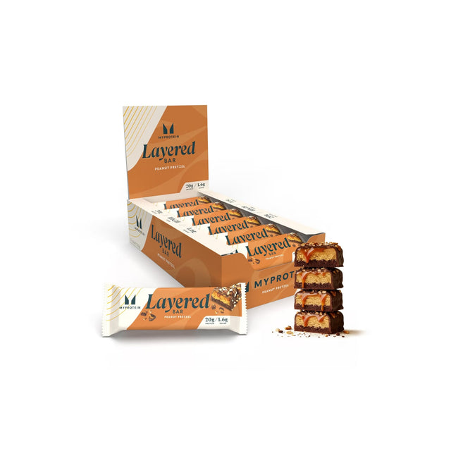 Myprotein Layered Protein Bar Peanut Pretzel flavor with 20g protein and 1.6g sugar - Authentic supplements at Gym Supplements U.S. Bangladesh.