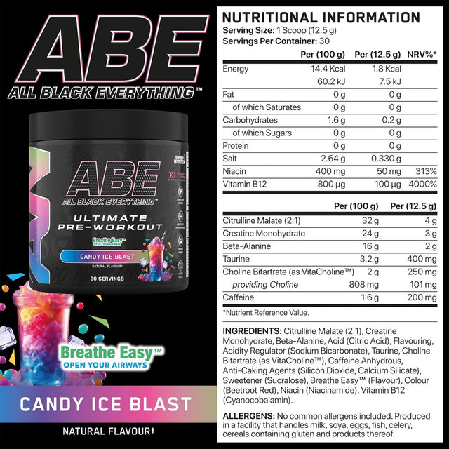 ABE Black Pre-Workout CANDY ICE BLAST Flavor – Explosive Energy & Focus – 315g Pre-Workout Powder – Official Product at Gym Supplements U.S.