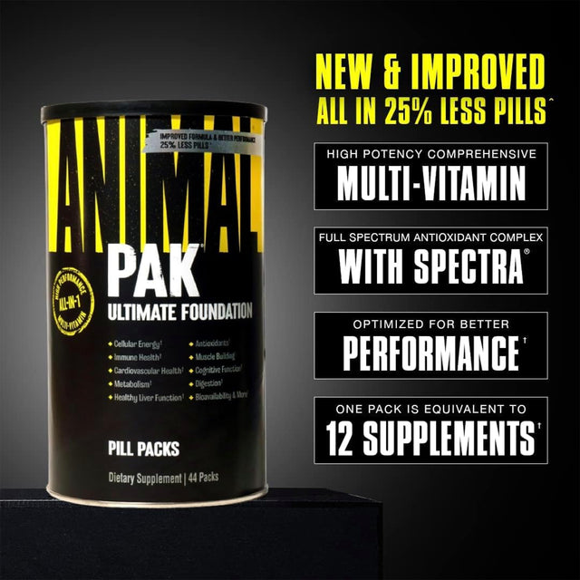 Animal Pak multivitamin supplement – 44 pack pill container with Spectra antioxidant complex and 12-in-1 performance formula