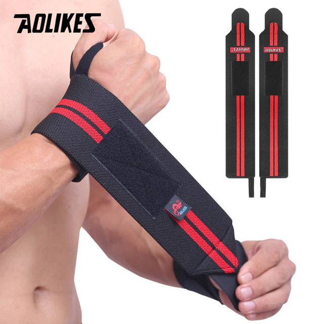 AOLIKES weight lifting wristband in black and red for gym and fitness support