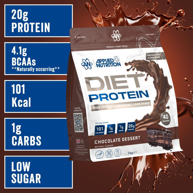 Applied Nutrition Diet Protein Chocolate Dessert 1kg high protein low sugar whey protein shake