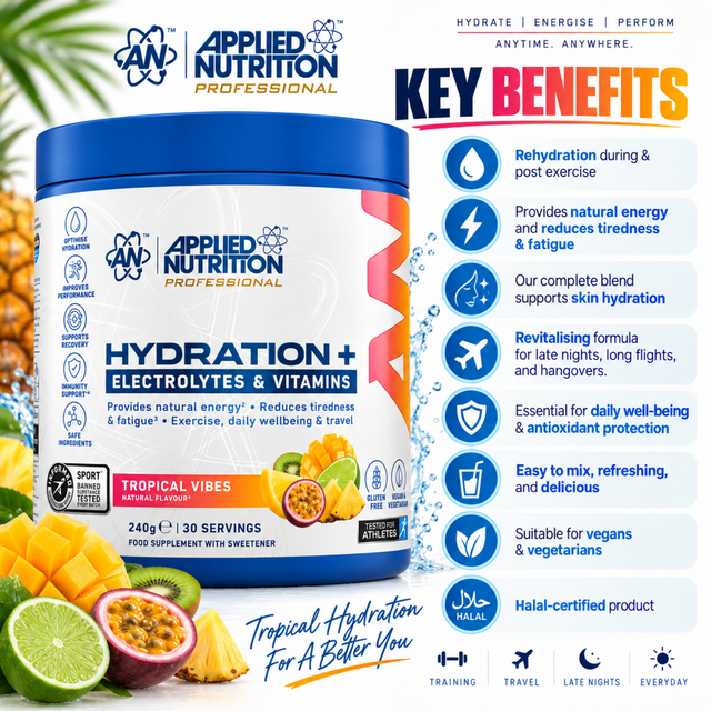 Applied Nutrition Hydration Plus Tropical Vibes 240g electrolytes and vitamins hydration supplement