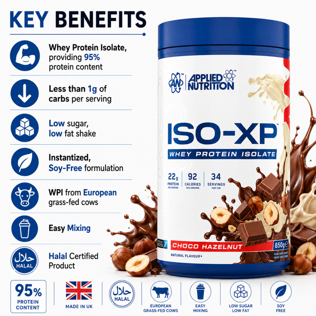 Applied Nutrition ISO-XP Whey Protein Isolate Choco Hazelnut 850g key benefits