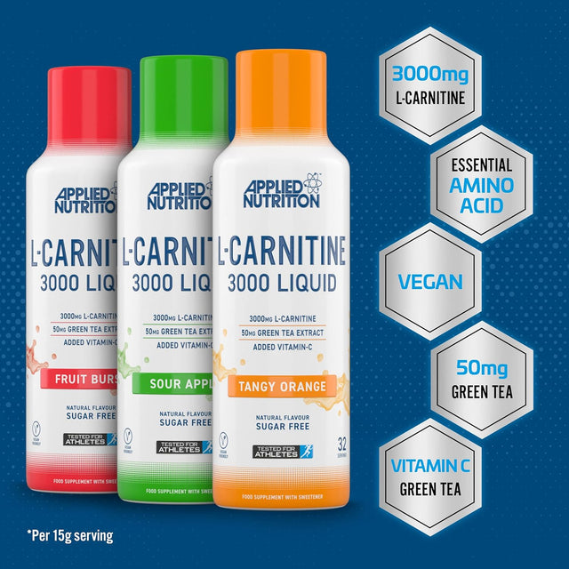 Applied Nutrition L-Carnitine 3000 Liquid – Vegan fat burner with green tea, vitamin C, and amino acids