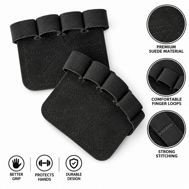Black half finger weight lifting grip pads with anti-slip suede material
