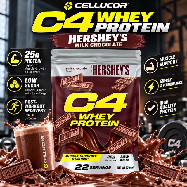 Cellucor C4 Whey Protein Powder Hershey’s Milk Chocolate 770g with 25g protein and 22 servings