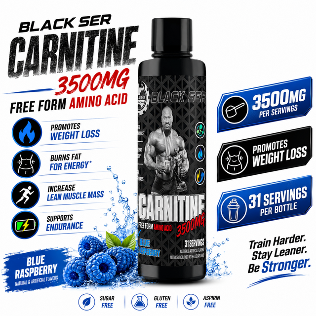 Dexter Jackson Black Series Carnitine 3500mg Free Form Amino Acid Blue Raspberry Flavor Liquid Fat Burner