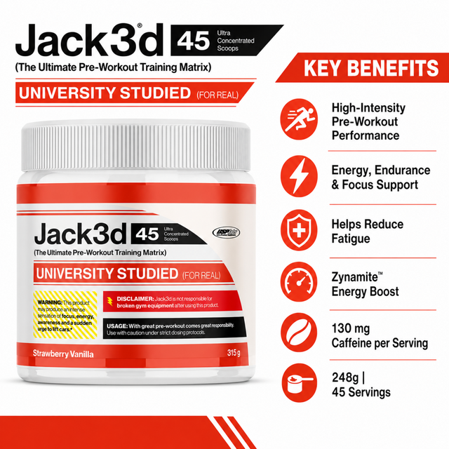 Jack3d Strawberry Vanilla pre workout with energy, endurance and focus support