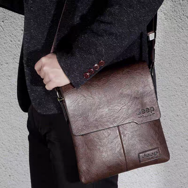 eep Buluo men's crossbody bag in dark brown. A stylish, durable leather-style messenger bag, perfect for business or casual daily use