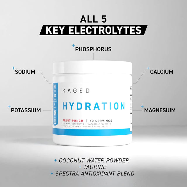 Kaged Hydration Fruit Punch 60 Servings - Premium Electrolyte Drink with Coconut Water Powder, Taurine, and Spectra Antioxidant Blend available at Gym Supplements U.S.