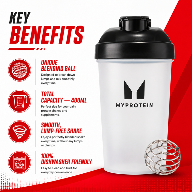 Mini Shaker Bottle 400ml with mixing ball for smooth protein shakes and supplements.