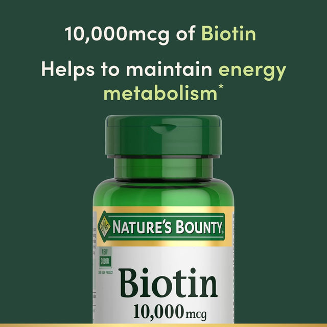 Nature’s Bounty Biotin 10,000 mcg supplement bottle – supports healthy energy metabolism