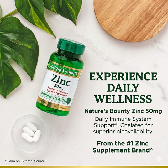Nature's Bounty Zinc 50mg Immune Health Supplement 100 Caplets