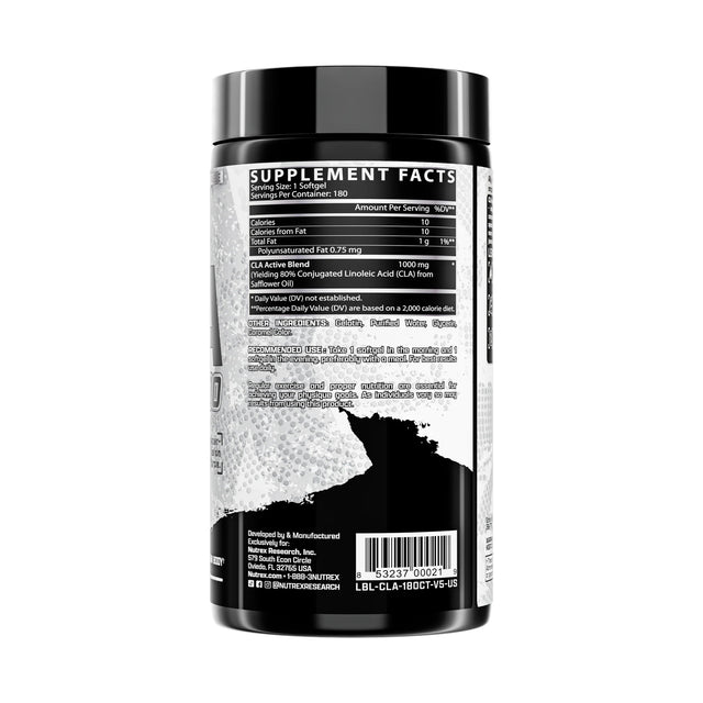 Nutrition Facts Label of NUTREX CLA 1000 – 1000mg Conjugated Linoleic Acid Per Serving – 90 Softgels Supplement Facts Panel