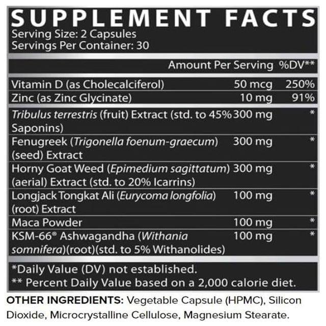 Nutrex T-UP MAX supplement facts label showing ingredients, serving size, dosage, and nutritional information for testosterone support.