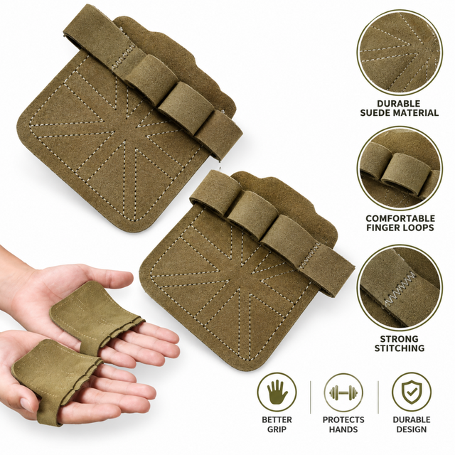 Olive half finger weight lifting grip pads with durable suede material
