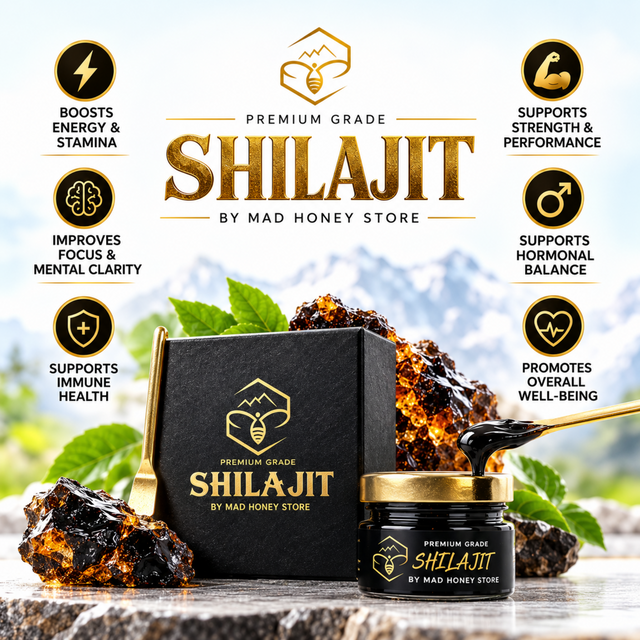 Premium Grade Shilajit Resin by Mad Honey Store – Black Shilajit Jar with Gold Packaging
