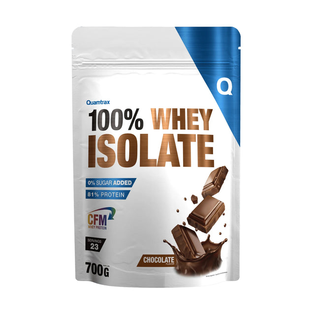 Quamtrax 100% Whey Isolate Protein Powder Chocolate flavor 700g 81% Protein 0% Sugar Added CFM