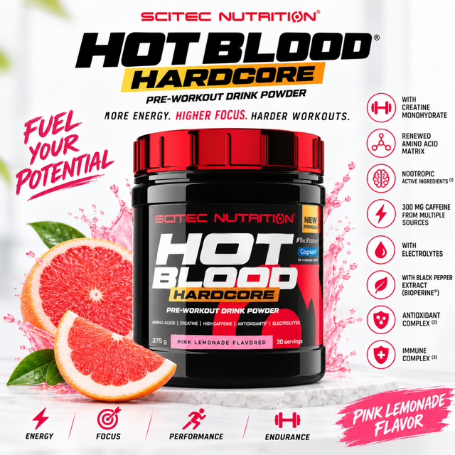 Scitec Nutrition Hot Blood Hardcore Pre-Workout Pink Lemonade Flavor 375g