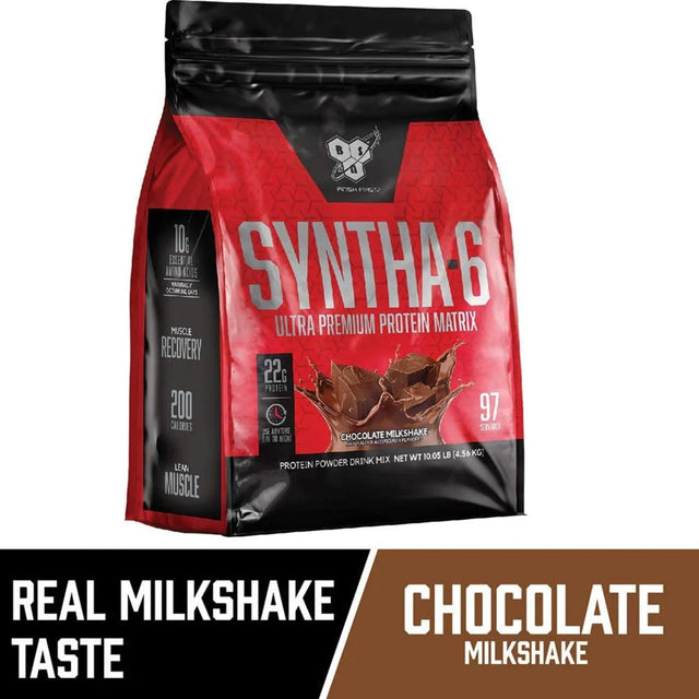 Syntha-6 Chocolate Milkshake protein powder by BSN with 22g protein for muscle recovery
