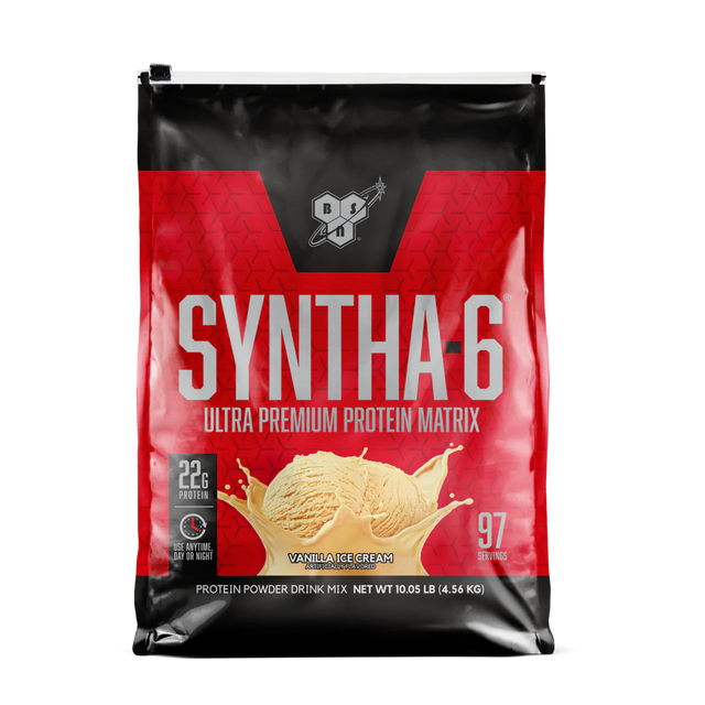 Syntha-6 Vanilla Ice Cream protein powder by BSN with 22g protein for muscle recovery