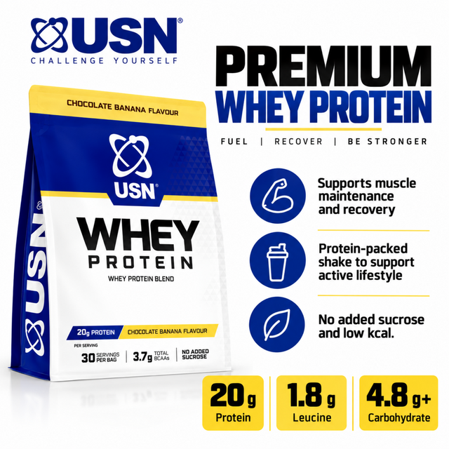 USN Whey Protein Chocolate Banana Flavour 900g with 20g protein per serving