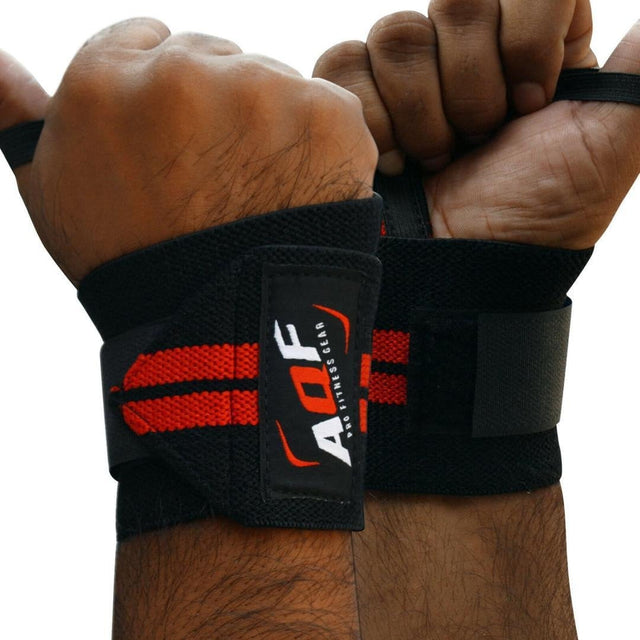 AQF WEIGHT LIFTING WRIST WRAPS BANDAGE -  RED & BLACK | GYM SUPPLEMENTS U.S
