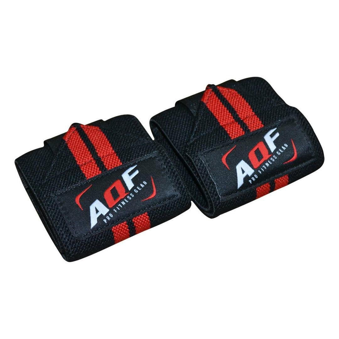 AQF WEIGHT LIFTING WRIST WRAPS BANDAGE -  RED & BLACK | GYM SUPPLEMENTS U.S