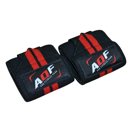 AQF WEIGHT LIFTING WRIST WRAPS BANDAGE -  RED & BLACK | GYM SUPPLEMENTS U.S