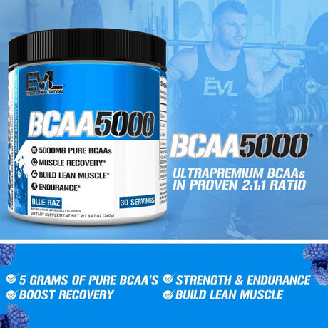 EVLUTION NUTRITION BCAA5000 | BLUE RAZ | GYM SUPPLEMENTS U.S
