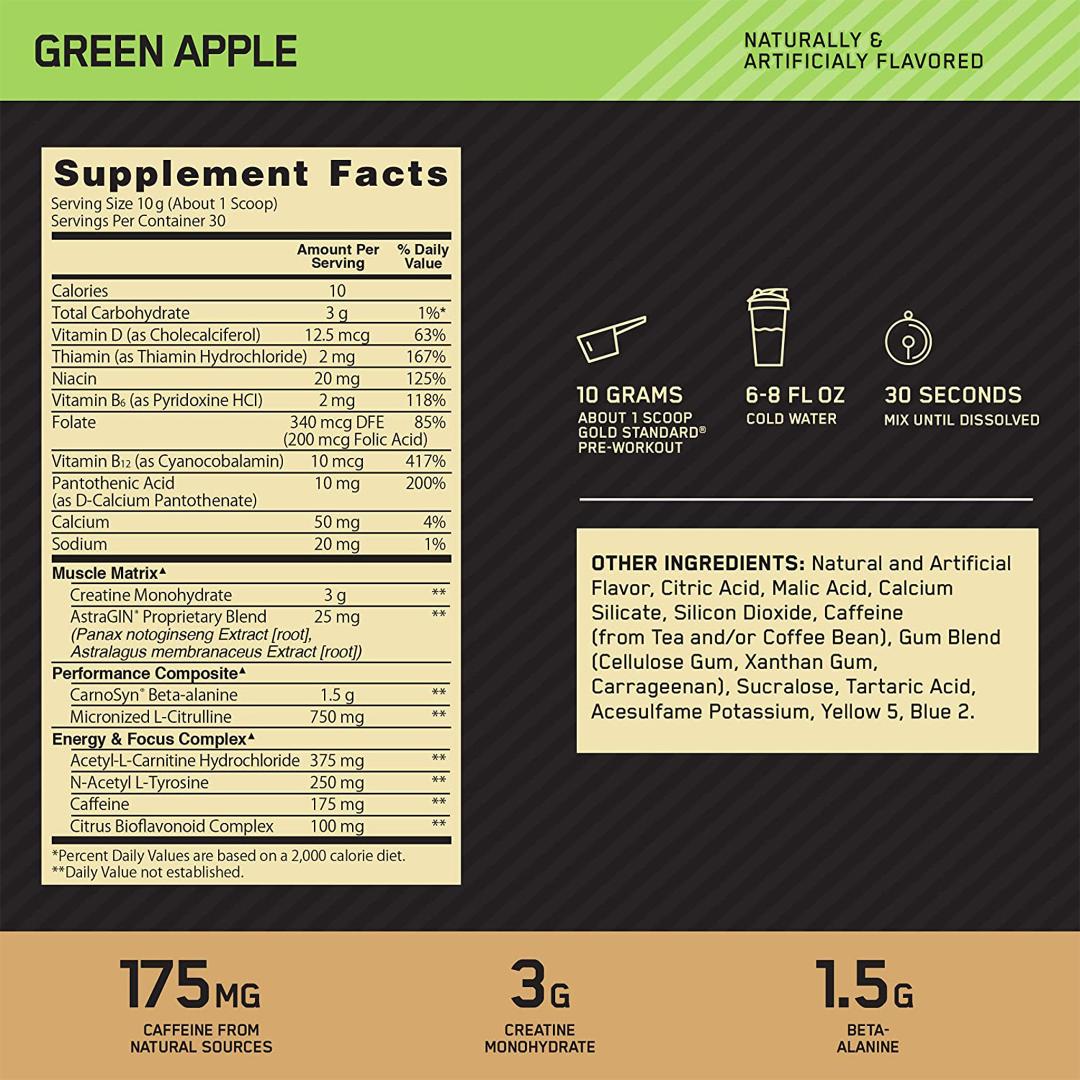 GOLD STANDARD PRE-WORKOUT | NUTRITION FACTS | GYM SUPPLEMENTS U.S