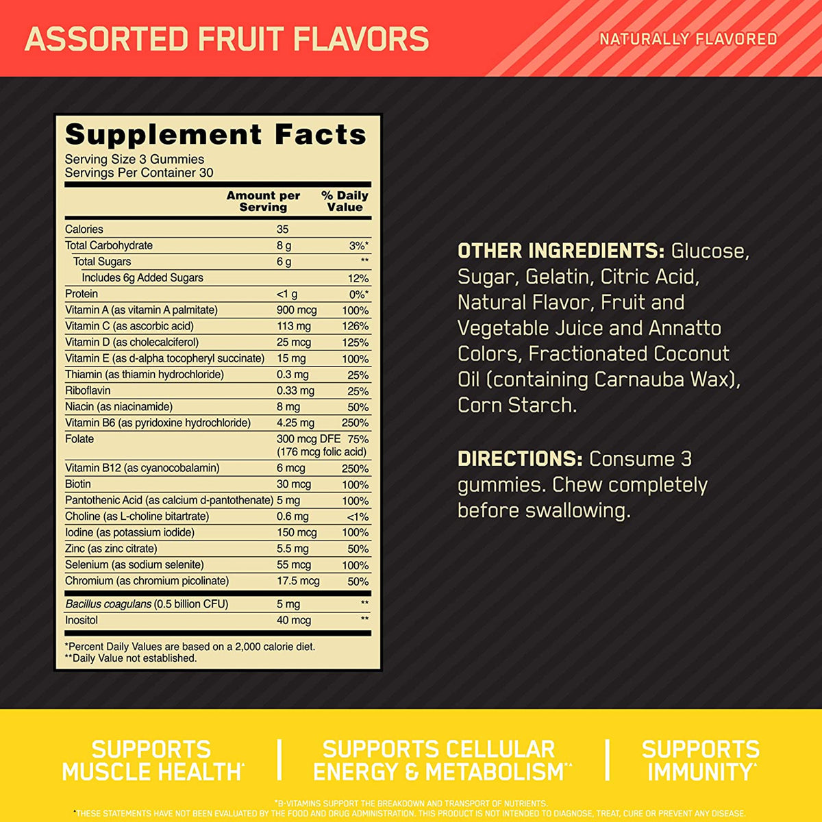 Opti-Men Gummies | nutrition facts | 30 Servings | Blood Orange & Berries flavor | gym supplements u.s