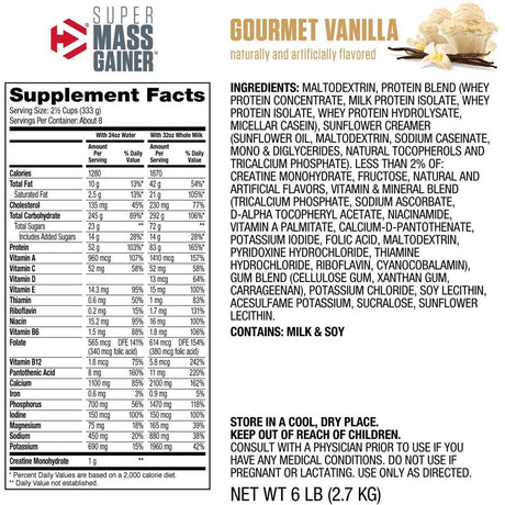Dymatize super mass gainer - 6 lbs | gourmet vanilla flavor nutrition facts | gym supplements u.s
