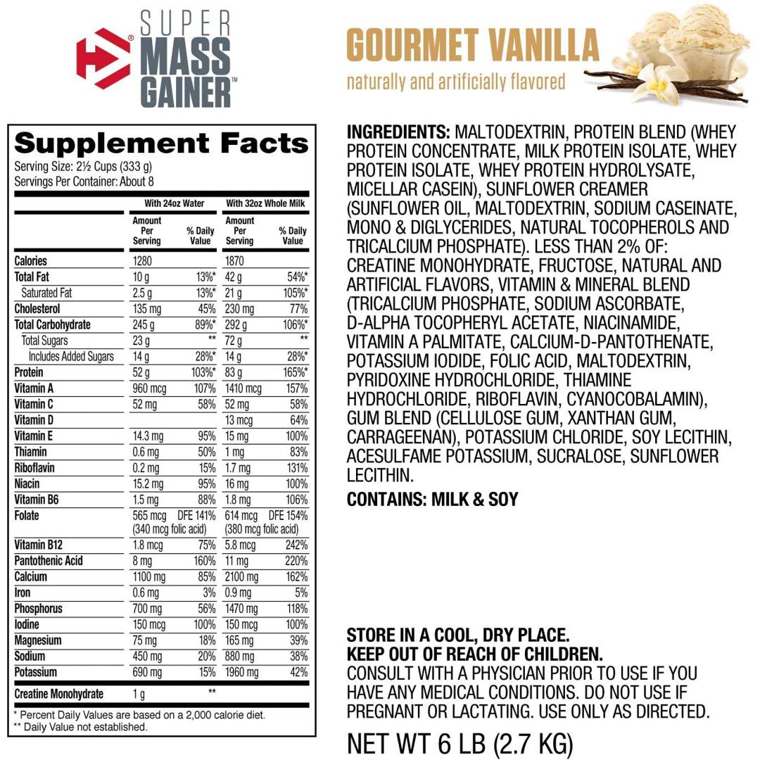 Dymatize super mass gainer - 6 lbs | gourmet vanilla flavor nutrition facts | gym supplements u.s