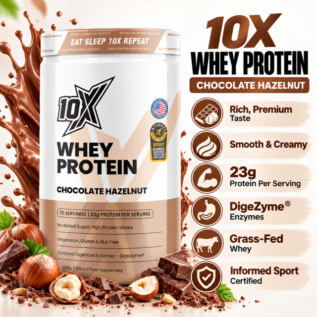 10X Whey Protein Chocolate Hazelnut 825g with 23g protein per serving