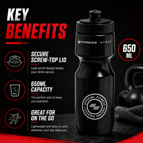 Black 650ml sports water bottle with a secure screw-top lid, designed for hydration during high-intensity fitness activities and on-the-go use.