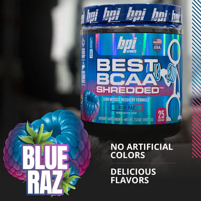 BPI BEST BCAA SHREDDED - BLUE RAZ FLAVOR | 25 SERVINGS | GYMSUPPLEMENTSUS.COM