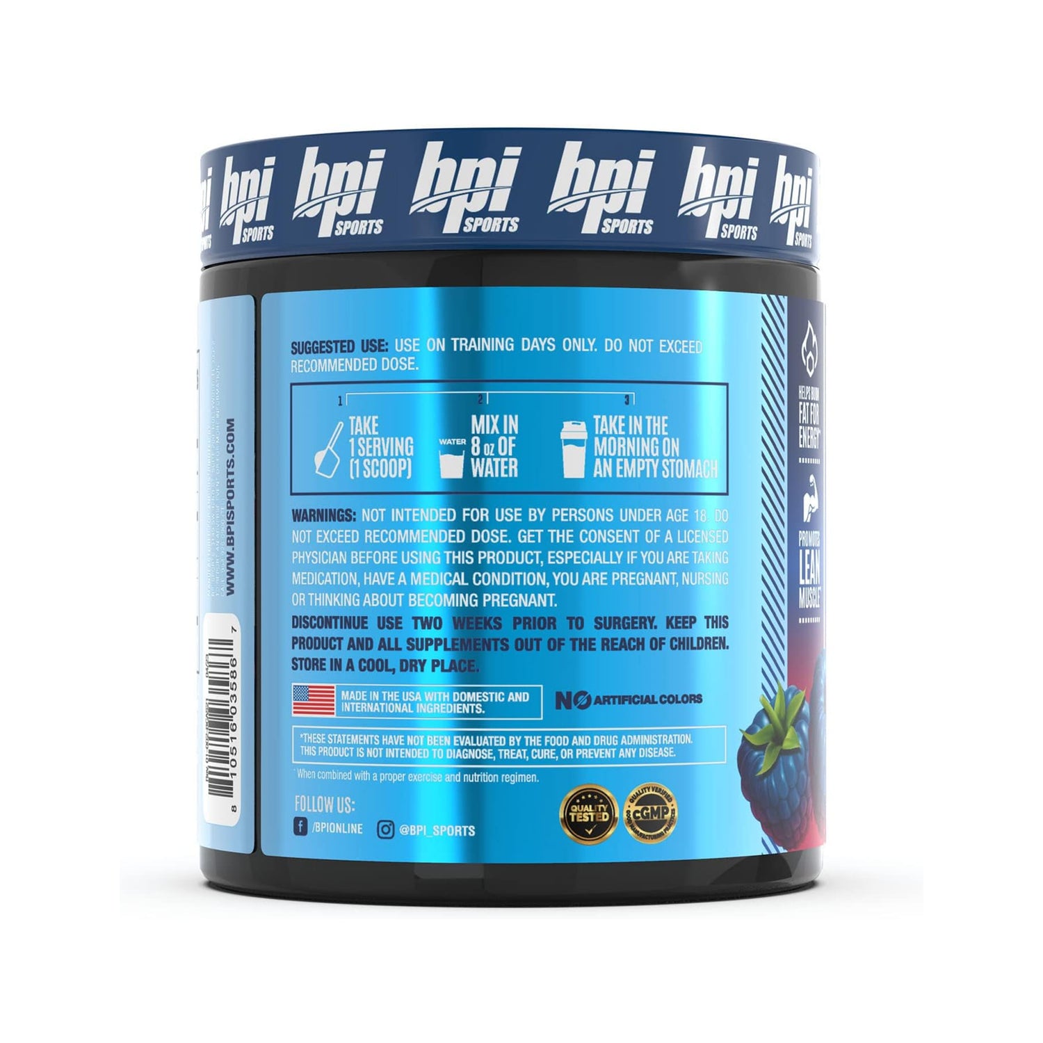 BPI BEST BCAA SHREDDED - BLUE RAZ FLAVOR | NUTRITION FACTS | 25 SERVINGS | GYMSUPPLEMENTSUS.COM