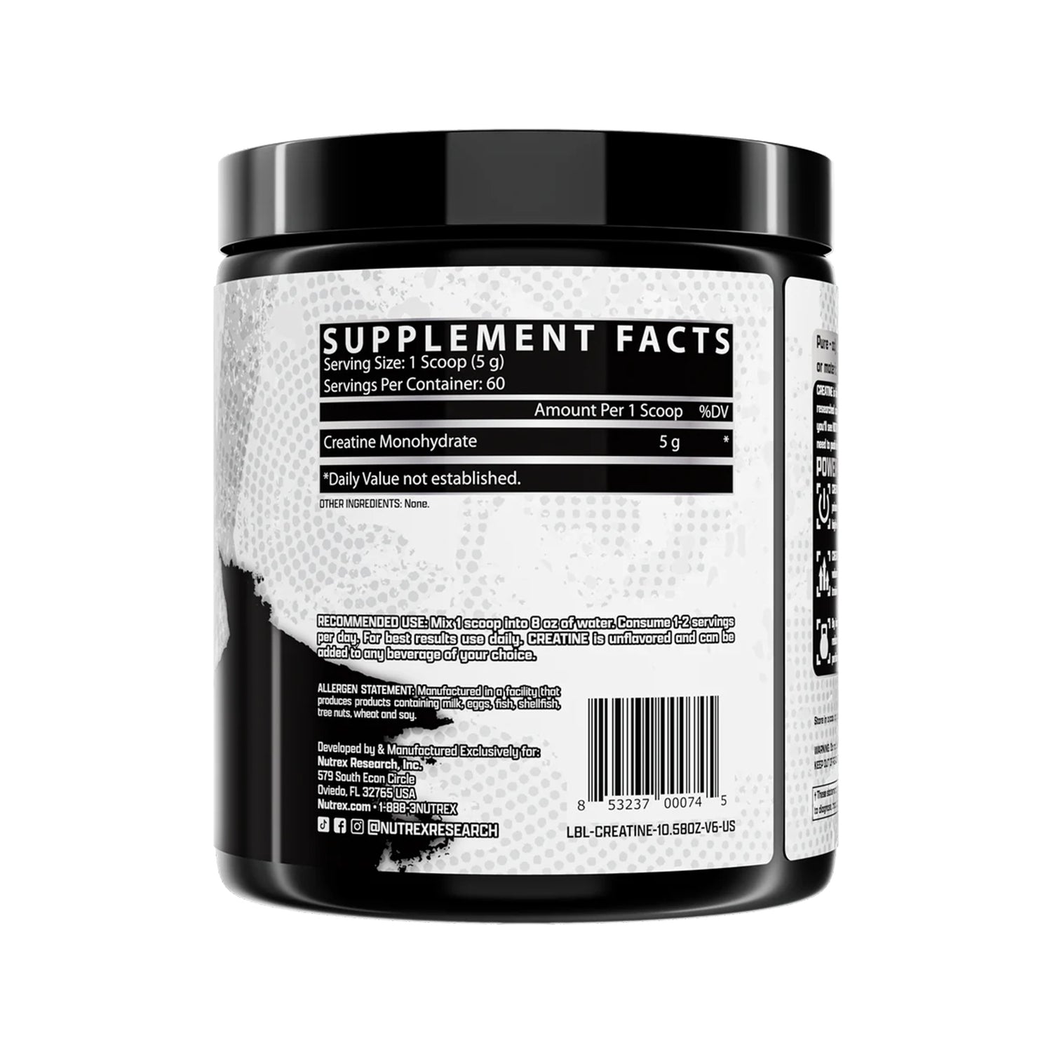 NUTREX CREATINE MONOHYDRATE | 60 SERVINGS | NUTRITION FACT