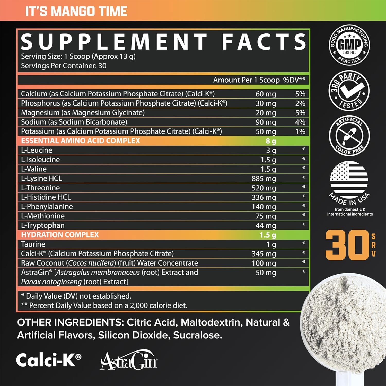 NUTREX EAA+ HYDRATION | NUTRITION CHART 