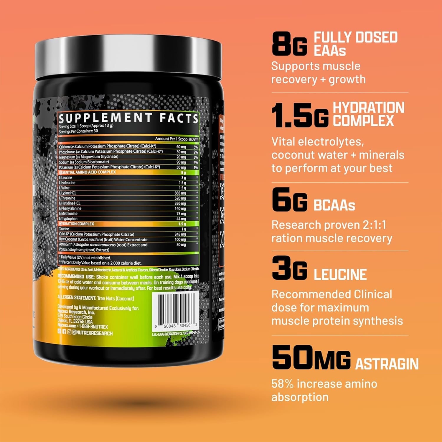 NUTREX EAA+ HYDRATION | BLOOD ORANGE FLAVOUR | NUTRITION FACTS 