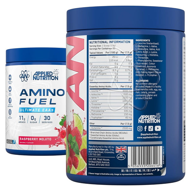 Applied Nutrition Amino Fuel EAA Raspberry Mojito flavor nutritional information label