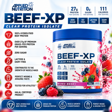 Applied Nutrition Beef-XP Clear Protein Isolate Mixed Berry with 27g protein and zero sugar