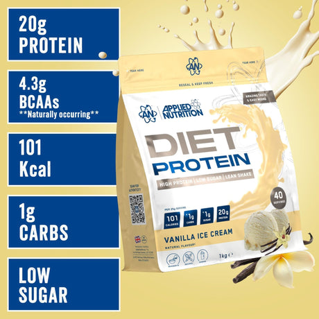 Applied Nutrition Diet Protein Vanilla Ice Cream 1kg high protein low sugar whey protein shake