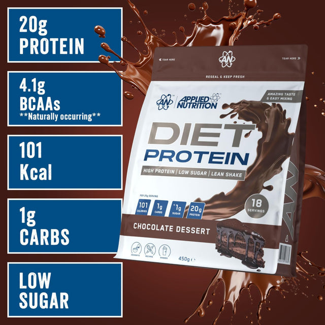 Applied Nutrition Diet Whey Protein Chocolate Dessert, 450g high protein low sugar shake.